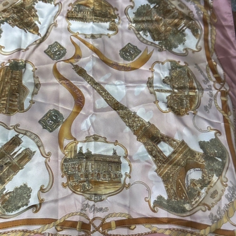 Roger L. Paris Women’s pink and Gold Paris Themed Scarf 35x35”